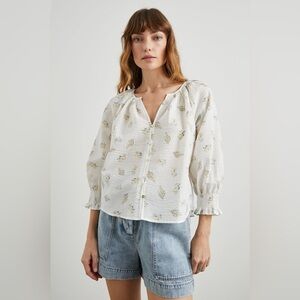 Rails Size Medium Mariah Top Amaryllis White Floral Cotton Blouse